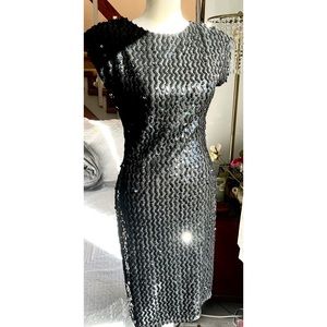 Vintage 1980s black sequin evening dress off shoulder backless, Glenrob …